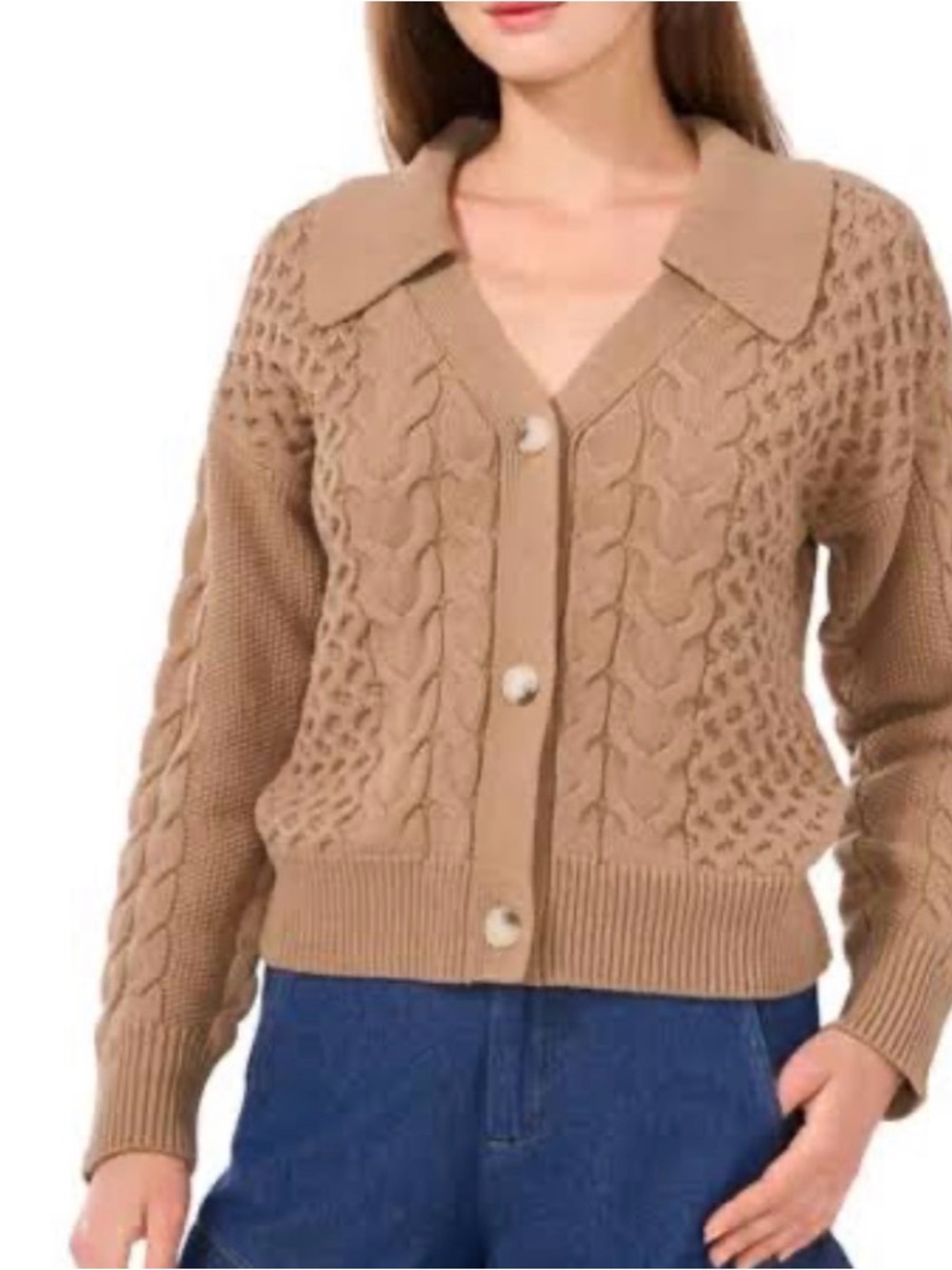 Parker Johnny Collar Cable Knit Cardigan Chunky Button Up XL Preppy Sweater